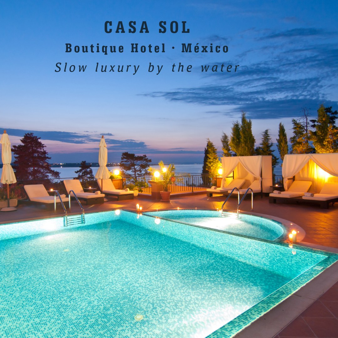 Casa Sol boutique hotel pool at dusk